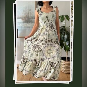 Tea Rose australia flutter sleeve maxi dress green purple tie dye small cotton